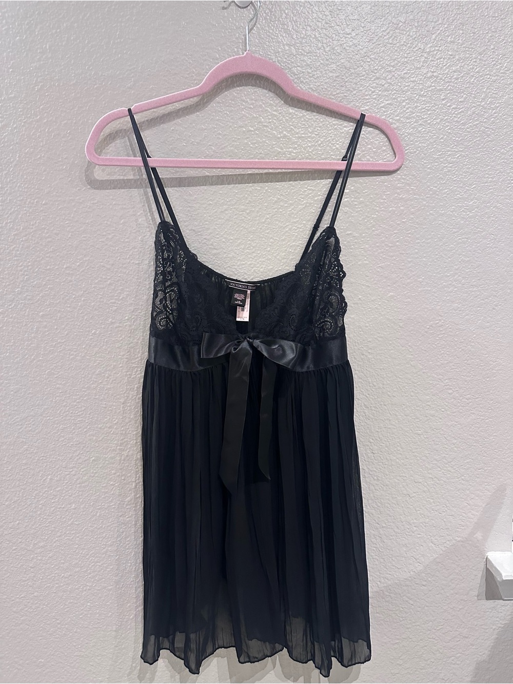 Victoria Secret Black Lace Babydoll Chemise with Satin Bow